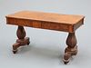 AN EARLY VICTORIAN POLLARD OAK LIBRARY TABLE, the rectangular top with roun