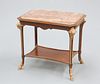 A 19TH CENTURY FRENCH MARBLE TOPPED CENTRE TABLE, the rectangular top with 