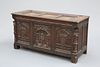 AN OAK COFFER IN FRENCH GOTHIC STYLE, 19TH CENTURY, the three panel lid wit
