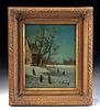 20th C. French Oil Painting - Winterscape by F. Oury