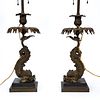 PAIR, 19TH C. DOLPHIN MANTLE GIRANDOLE LAMPS