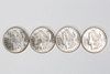 FOUR $1 MORGAN SILVER DOLLAR COINS, 1883, 84, 85