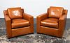 PAIR, COACH FOR BAKER BROWN LEATHER ARMCHAIRS