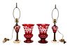 PR., EGERMANN STYLE RUBY LAMPS AND URNS, 20TH C.
