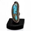 NAVAJO STYLE STERLING SILVER RING W. TURQUOISE CABOCHON