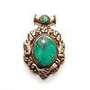 TIBETAN EMBOSSED SILVER WITH TURQUOISE NECKLACE PENDANT