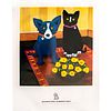 GEORGE RODRIGUE HUMANE SOCIETY POSTER, BLUE DOG AND CAT