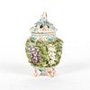 SMALL BONE CHINA VASE WITH RETICULATED LID