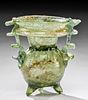 Roman Glass Footed Sprinkler Flask w/ Pinched Handles