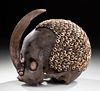 Early 20th C. Asmat Skull w/ Boar Tusk, Shells