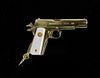 18K YG 925 Anniversary 1911 Pistol Gun Pendant