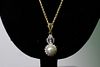 18K Yellow Gold Pearl and Diamond Pendant Necklace
