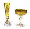 Two Miniature enamel Moser art glass vase compote