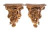 Pair of Hand Carved Giltwood Wall Brackets - Gold