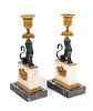 Pair French Empire Bronze Candlesticks Egyptian Sphinx