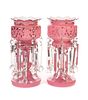Pink Cased Glass Victorian Mantle Lustres