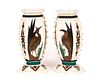 Pair of Royal Worcester Porcelain Heron Vases 1880