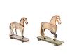 Pair Of Early Folk Art Wooden Pull Toy Horses