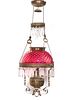 Victorian Hanging Lamp with Cranberry Hobnail Shade