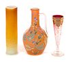 3 Victorian Enamel Decorated Art Glass Vases
