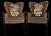 Pair Figural Carved Trapunto Arm Chairs