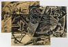 3 Otto Plaug Modernist WWII Landscape Drawings