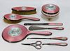 9 Foster & Bailey Pink Guilloche Silver Vanity Set