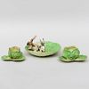 Group of Three Continental Porcelain Lettuce Form Table Objects