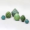 Group of Six Pottery and Porcelain Artichoke Form Boxes