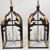 Pair of Neo-Gothic Style Stained Oak and Parcel-Gilt Hall Lanterns