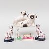 Group of Staffordshire Models of Dogs and a Pottery Group of Pugs 