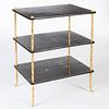 Gilt-Metal-Mounted Black Lacquer Three Tier Table, Modern