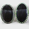 Two Irish Emerald Green and Faceted Glass Oval Mirrors