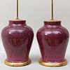 Pair of Purple Speckle Glazed Porcelain Lamps