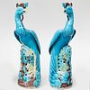 Pair of Chinese Porcelain Turquoise and Aubergine Glazed Models of Phoenixes