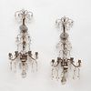 Pair of Gilt-Metal and Cut Glass Three Light Wall Sconces, in the manner of Bagues