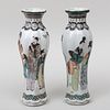 Pair of Chinese Famille Verte Porcelain Baluster Vases
