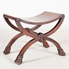 Chinese Export Hardwood Curule Stool Carved with European Masks