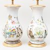 Pair of Decoupage White Ground Lamps