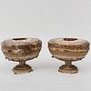 Pair of Continental Carved Giltwood Oval Urn Shaped Stands Fitted as Lights