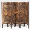 Fine Japanese Black Lacquer and Parcel-Gilt Six Panel Screen