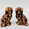 Pair of Staffordshire Mottle Glazed Decorated Dogs