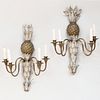 Pair of Brass and Painted Metal Pineapple Form Wall Lights