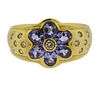 14K Gold Diamond Blue Stone Flower Ring