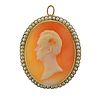14K Gold Shell Cameo Pearl Brooch Pendant