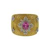 18k Gold Pink Sapphire Diamond Wide Band Ring