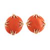 A Pair of Russian Coral Button Earrings in 14K