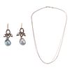 A Pair of Pearl & Diamond Drop Earrings & Chain