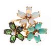 A 14K Tourmaline, Opal & Turquoise Flower Ring