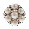 A Lady's Vintage Diamond & Pearl Cluster Ring